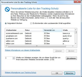 Internet Explorer 9 - Personalisierte Liste für den Tracking-Schutz